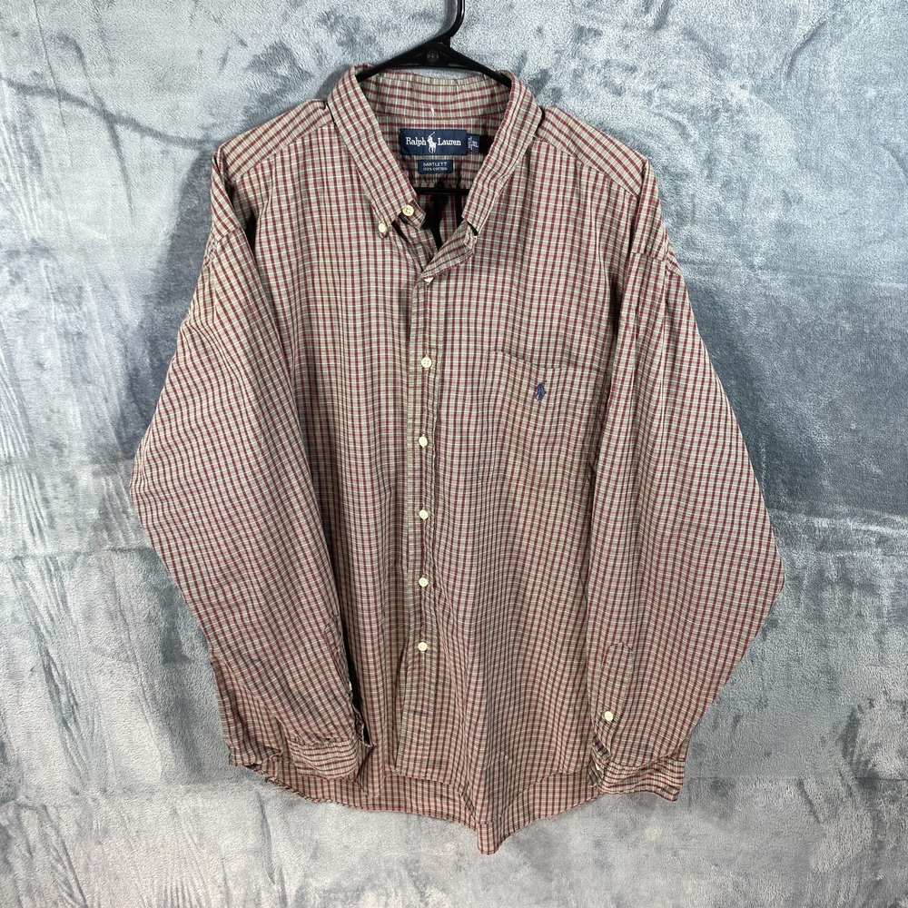 Vintage Ralph Lauren Shirt Mens 2XL Red Green Plaid Bartlett Button Down Pony